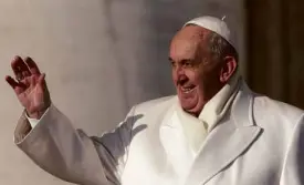  ?? AP ?? POPE Francis waves as he arrives to hold his weekly general audience at St. Peter’s Square in the Vatican on Wednesday.