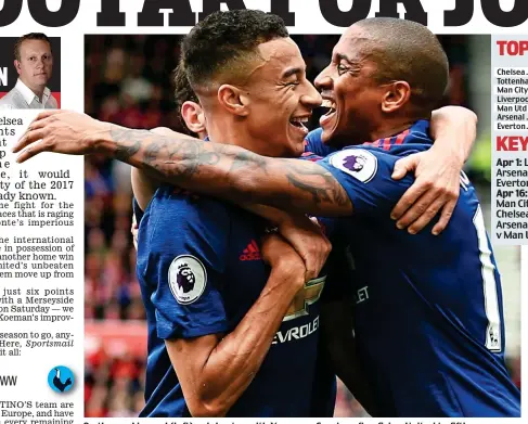  ?? GETTY IMAGES ?? On the up: Lingard (left) celebrates with Young on Sunday after firing United to fifth