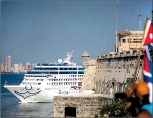  ?? AP/ RAMON ESPINOSA ?? Carnival’s Adonia cruise ship arrives in Havana on Monday morning.