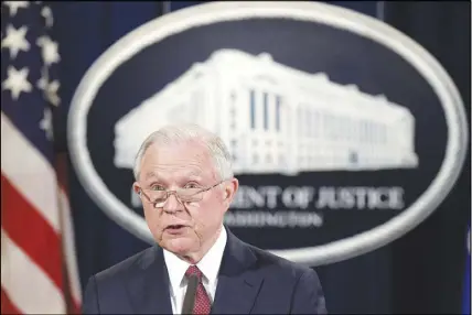  ?? AP PHOTO ?? U.S. Attorney General Jeff Sessions makes a statement at the Justice Department in Washington yesterday on President Barack Obama’s Deferred Action for Childhood Arrivals, or DACA, program.