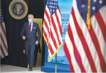  ?? EVAN VUCCI AP ?? President Joe Biden arrives to speak during an event on the American Jobs Plan on the White House campus on Wednesday. Biden says he’s open to compromise on funding his infrastruc­ture plans.