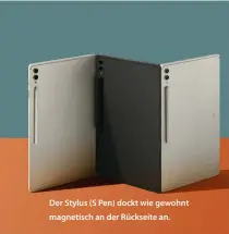  ?? ?? Der Stylus (S Pen) dockt wie gewohnt magnetisch an der Rückseite an.