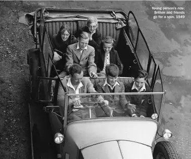  ??  ?? Young person’s ride: Britten and friends go for a spin, 1949