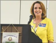  ?? The Sentinel-Record/Grace Brown ?? ROTARY SPEECH: Mid-America Science Museum Executive Director Diane LaFollette speaks to Oaklawn Rotary Club during its weekly meeting Monday at The Hotel Hot Springs &amp; Spa.