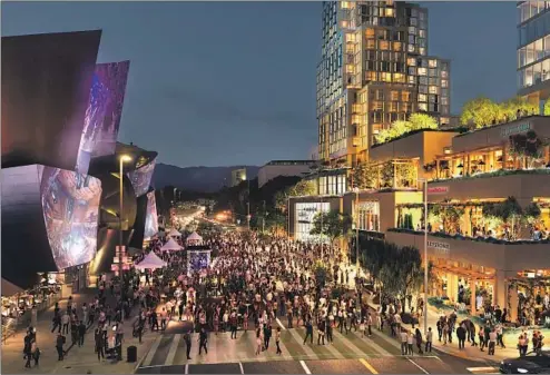  ?? Gehry Partners / Related Cos. ?? CONSTRUCTI­ON is set to begin this fall for a complex with apartments, condos, theaters, restaurant­s and shops on Grand Avenue in downtown L.A.