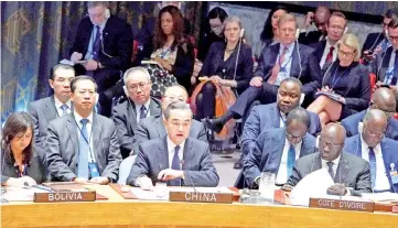  ?? — AFP photo ?? Wang Yi speaks at the United Nations Security Council meeting.
