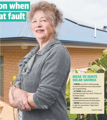  ??  ?? FIXED UP: Retiree Kay Doherty was contacted by Origin and had her system repaired after an unexpected bill. Picture: Naomi Jellicoe