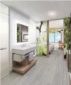  ??  ?? Wyndham Hotels are now including more open layouts in their bathrooms to mimic what guests have at home. WYNDHAM HOTEL GROUP