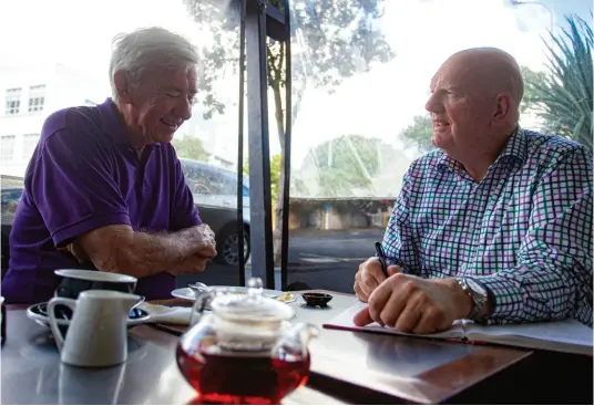  ??  ?? Above: Michael Clark and Bill catch up over lunch in Auckland