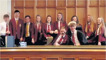  ??  ?? Court crew Senior St Modan’s pupils took part in a mock trial at Stirling Sheriff Court