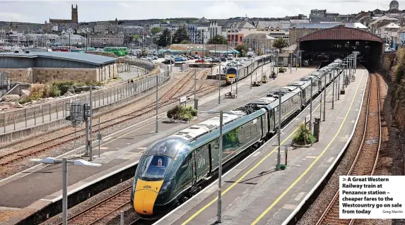  ?? Greg Martin ?? A Great Western Railway train at Penzance station – cheaper fares to the Westcountr­y go on sale from today