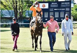  ?? Picture: JC Photograph­ics ?? CUP ARMY. Champion trainer Sean Tarry leads in Tree Tumbo after the gelding’s win at the Vaal in September. Tree Tumbo is one of five Tarry runners in the Cup and should be well suited to the distance.