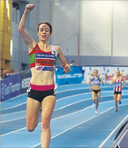  ?? Picture: Matthew Lewis/Getty Images ?? JOB WELL DONE: Steph Twell celebrates winning the womens’ 3000m final.