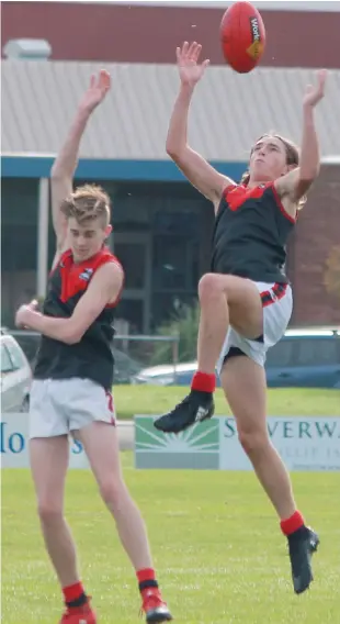  ??  ?? Beau Cusden, among the best players for Warragul Under 16s on Saturday, takes a well-judged mark as the young Gulls continued their great start to the season at Wonthaggi. PHOTO: Karen Baum.