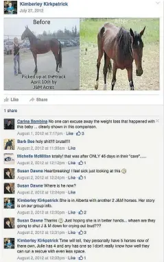  ?? — J&M HORSE RESCUE ?? A screen grab from a Facebook page started because of alleged questionab­le treatment of horses at J&M Acres.