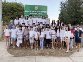  ?? Photo courtesy of Kiki Matsumoto ?? Members of Maui Swim Club are pictured in front of Coach Spencer Shiraishi Memorial Pool in Kahului. For the first time since 2019, the club will host the Coach Soichi Sakamoto Invitation­al this weekend at the pool named for the legendary coach in Wailuku.