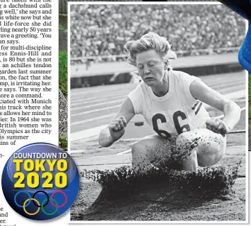  ??  ?? MAKING HER MARK: Peters competes in the long jump in Tokyo in 1964 (left) and today at the track near her Belfast home