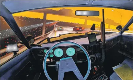  ?? Images from Craig Krull Gallery ?? JAMES DOOLIN’S “Highway Patrol” from 1986 gives an officer’s view of a freeway interchang­e from the orderly driver’s seat.