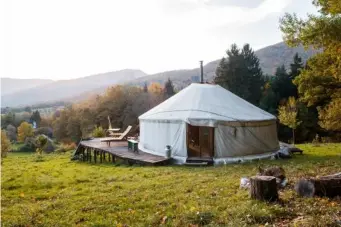  ??  ?? Everybody yurts: these digs can only be reached by snowshoe in winter (AirBnb)