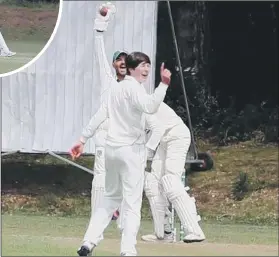  ??  ?? SUCCESS Teenager Max Martin takes a Hambledon wicket