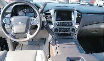  ??  ?? The cabin of the Chevrolet Tahoe is quiet, capacious and comfortabl­e.