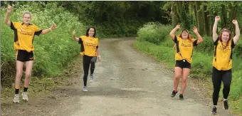  ??  ?? Leona O’Dwyer, Amy Lynes, Caoimhe Taylor and Lisa O’Sullivan from Castlemagn­er Ladies Football thrilled to complete their leg in the Duhallow Fittest Club Fundraiser. All photos by John Tarrant.