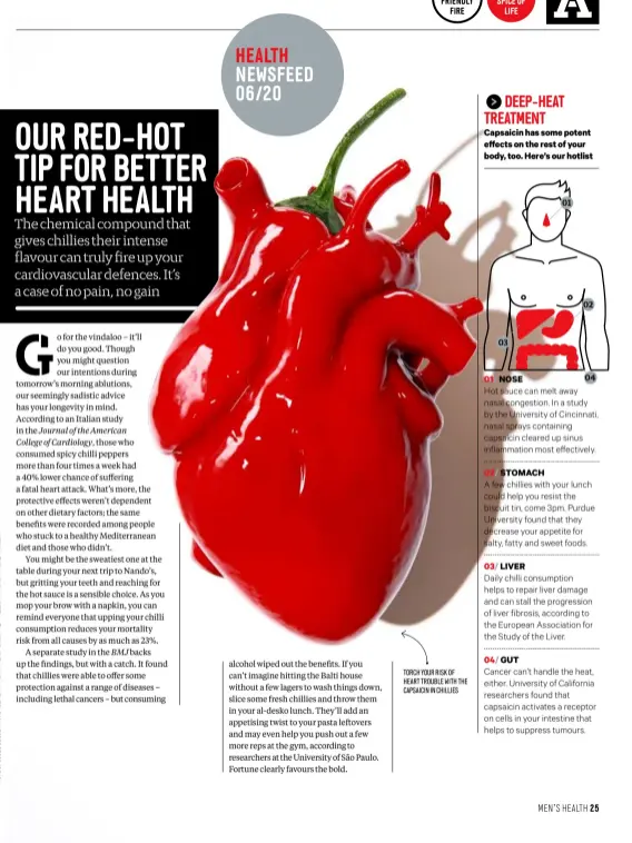  ??  ?? TORCH YOUR RISK OF HEART TROUBLE WITH THE CAPSAICIN IN CHILLIES