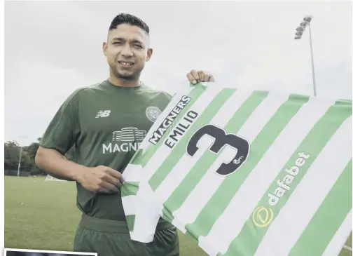  ??  ?? At 32, Emilio Izaguirre, above, is back at Celtic and determined to help Kieran Tierney, left.