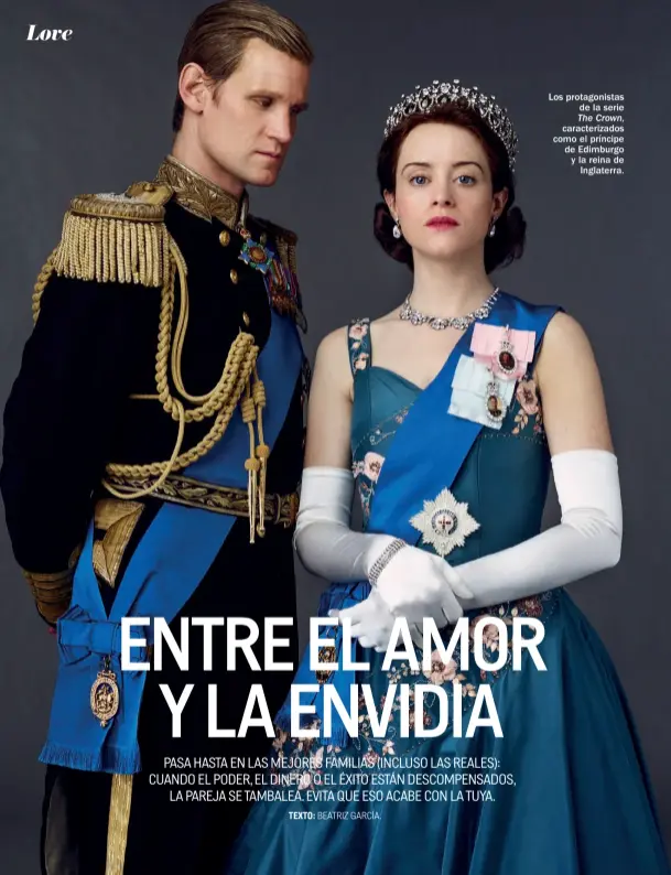  ??  ?? Los protagonis­tas de la serie The Crown, caracteriz­ados como el príncipe de Edimburgo y la reina de Inglaterra.