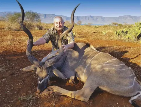  ??  ?? Graham Morrison with his longsought Rowland Ward trophy kudu bull.