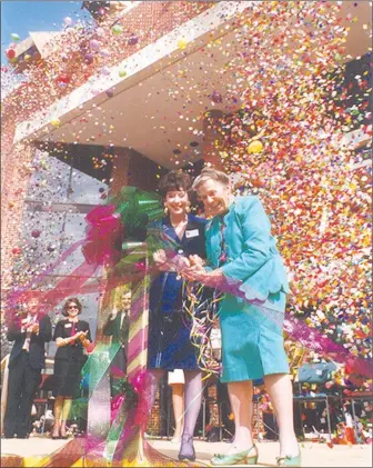  ?? (Courtesy Photo/WAC) ?? Billie Jo Starr (left) and Helen Walton celebrate the opening of the Walton Arts Center 30 years ago.