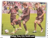  ?? Foto: ?? Philipp Treu, Eric Smith und Karol Mets (v.l.) bangen um ihren Einsatz in Nürnberg.