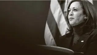  ?? Stefani Reynolds / New York Times ?? Vice President Kamala Harris said on a video call held with several women’s advocacy groups and lawmakers that “our economy cannot fully recover unless women can participat­e fully.”