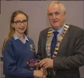  ??  ?? Best speaker Sophie Heaton from Colaiste Chraobh Abhann with Cllr Pat Fitzgerald.