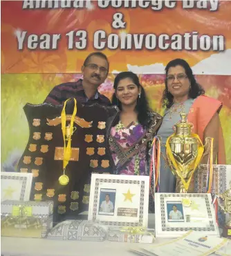  ?? Photo: Mereleki Nai ?? From left: Pradeep Kumar, daughter Sonali Shivani and wife Shashi Lata after the prizegivin­g ceremony at the Swami Vivekanand­a College in Nadi on November 21, 2018.