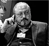  ?? VIRGINIA MAYO/AP ?? Saudi journalist Jamal Khashoggi speaks at the World Economic Forum in Davos, Switzerlan­d, in 2011.