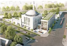 ?? GRAFIK: DILDIC ?? Auf dem dreieckige­n Grundstück an der Gladbache Straße, Ecke Deutscher Ring, wird eine neue Moschee gebaut.