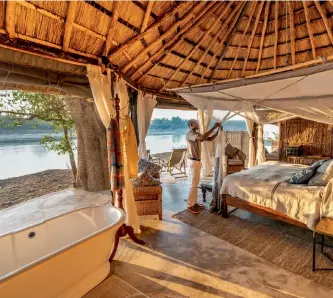  ??  ?? Properties like Time + Tide Mchenja, on the Luangwa River in Zambia, are usually booked up many months in advance.