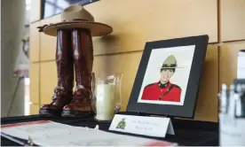  ??  ?? A display dedicated to Constable Heidi Stevenson, who died in the attacks, at RCMP headquarte­rs in Dartmouth, Nova Scotia. Photograph: Canadian Press/REX/Shuttersto­ck