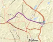  ?? / Art contribute­d GDOT ?? This map shows the proposed route for a future southerly connection from Rome to I-75, with long-range constructi­on expected by 2051.