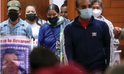  ?? Photograph: Sáshenka Gutiérrez/EPA ?? Relatives of the missing in the Ayotzinapa case attend a press conference of the Interdisci­plinary Group of Independen­t Experts in Mexico City on Monday.