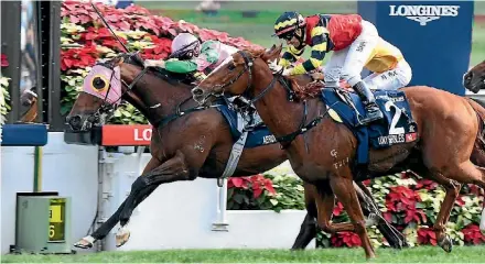  ?? SUPPLIED ?? The Paul O’Sullivan-trained Aeroveloci­ty fights off the favourite Lucky Bubbles.