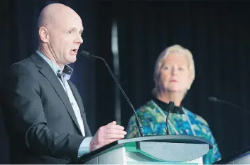  ?? MICHAEL BELL ?? Sean Chilton, Alberta Health Services’ vice-president of Collaborat­ive Practice, Nursing and Health Profession­s, speaks during the Health Innovation Summit at Queensbury Convention Centre in Regina.