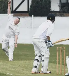  ??  ?? Philadelph­ia bowler Stevie Wright powers in against Seaham Park.