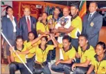  ??  ?? The champion Slimline Fencing Club posing for a picture with chief guest Sarath Ekanayake and officials.