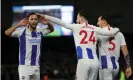  ??  ?? Florin Andone celebrates after scoring for the second game in succession. Photograph: Bryn Lennon/Getty Images