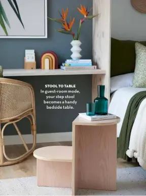  ??  ?? stool to table
In guest-room mode, your step stool becomes a handy bedside table.