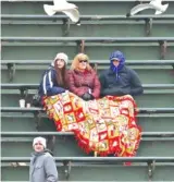  ?? GETTY IMAGES ?? Fans sit under a blanket as gulls fly around the center- field bleachers during the game Friday between the Cubs and Braves.