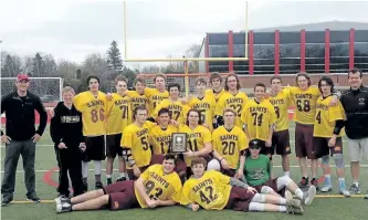  ?? SUBMITTED PHOTO ?? The St. Peter's Saints won the ninth annual St. Andrew's Invitation­al Varsity Boys Field Lacrosse Tournament Wednesday in Aurora. Team members include (front l-r) Taylor Hoggath, Andrew Lagana. (Middle l-r) Ethan Young, Cole Ellis, Mitch Ogilvie...