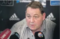  ?? PHOTO: GETTY IMAGES ?? Fronting up . . . All Black coach Steve Hansen speaks to the media in Christchur­ch yesterday during the announceme­nt of the squad for the Rugby Championsh­ip.